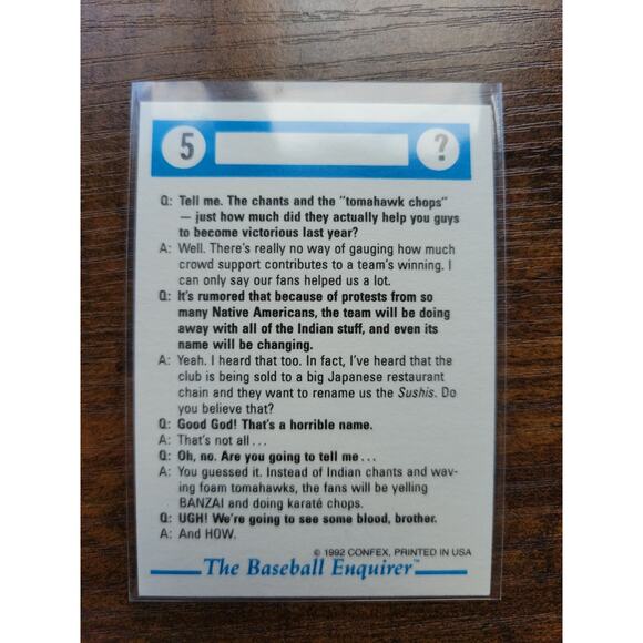 David Justice 1992 Baseball Enquirer Fun Stuff/Confex #5 - MLB - Fresh Pull - Picture 2 of 2